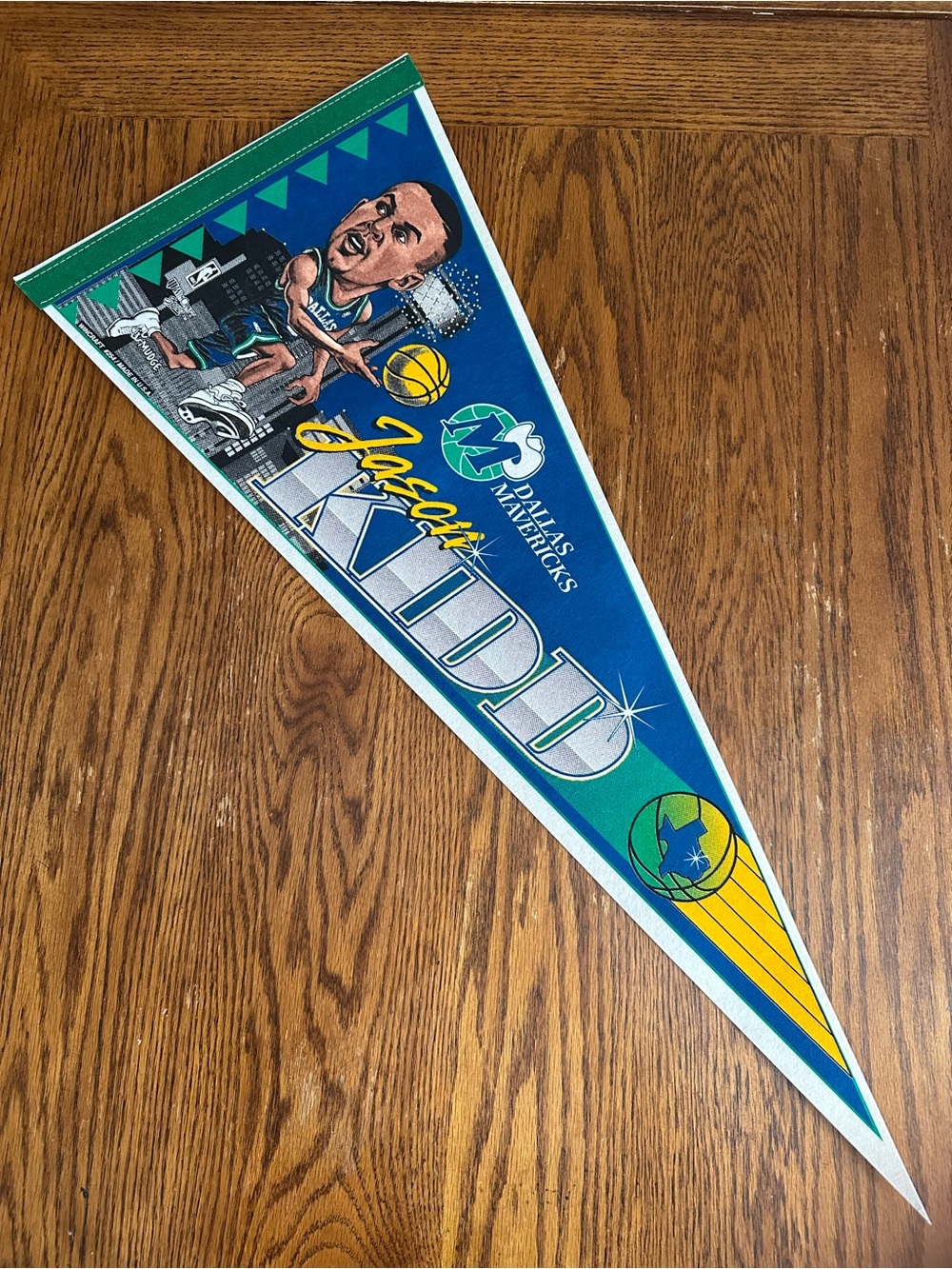 VTG 1990s Jason Kidd Dallas Mavericks Caricature Rookie Pennant